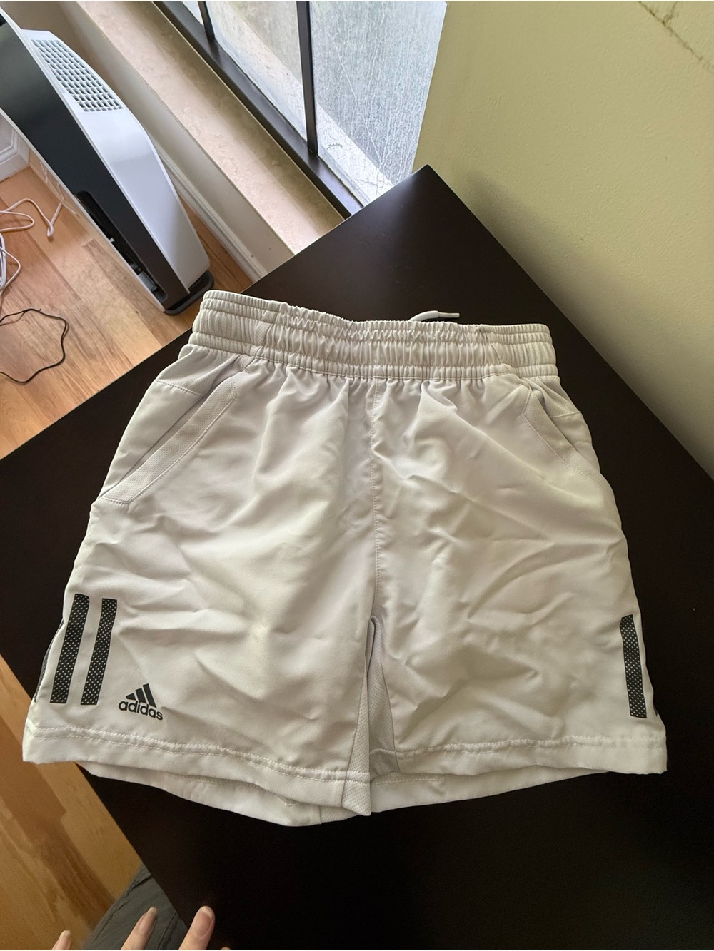 adidas White Kids Athletic Shorts with Black Stripe Accents
